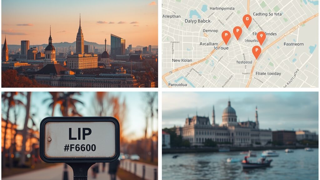 Hand-drawn map with highlighted routes and postal code pins